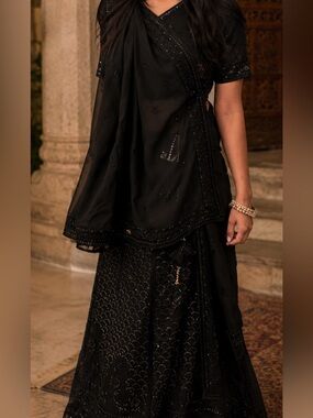 Black Embroidered Women Lehenga Set
